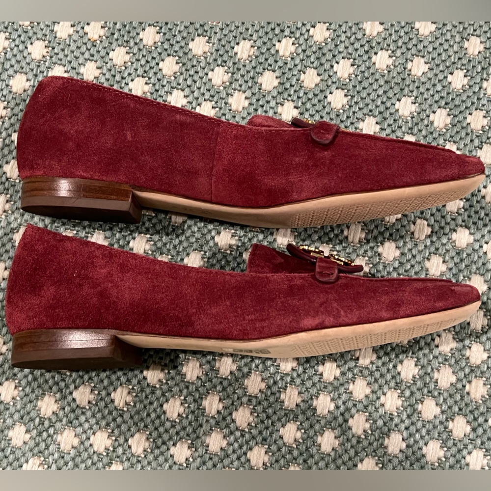 New Tory Burch Metal Miller Burgundy Suede Driver Loafer Size 7 - Picture 3 of 4